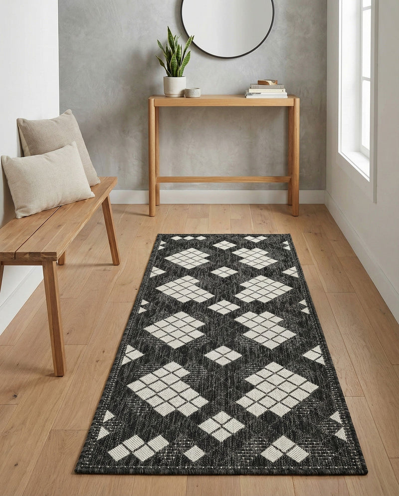 Urban Terrace Collection Area Rug -  Williamsburg Runner Black and White  lifestyle 36