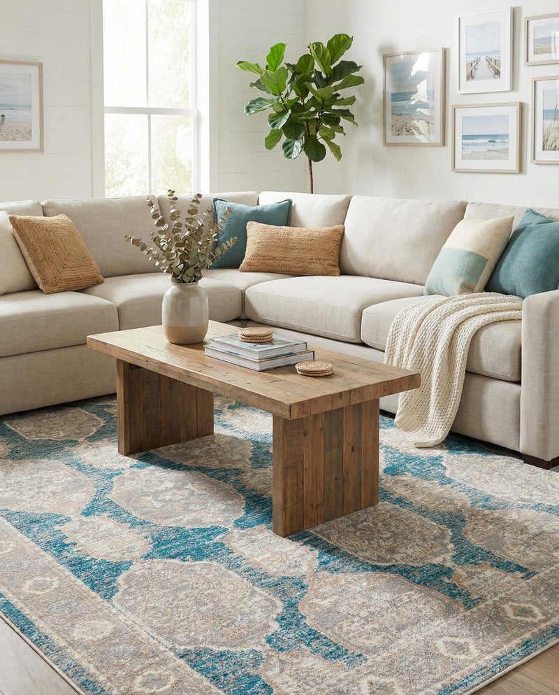 Seville Stripes Collection Area Rug -  Granada (Blue) Rectangle Blue  lifestyle 9