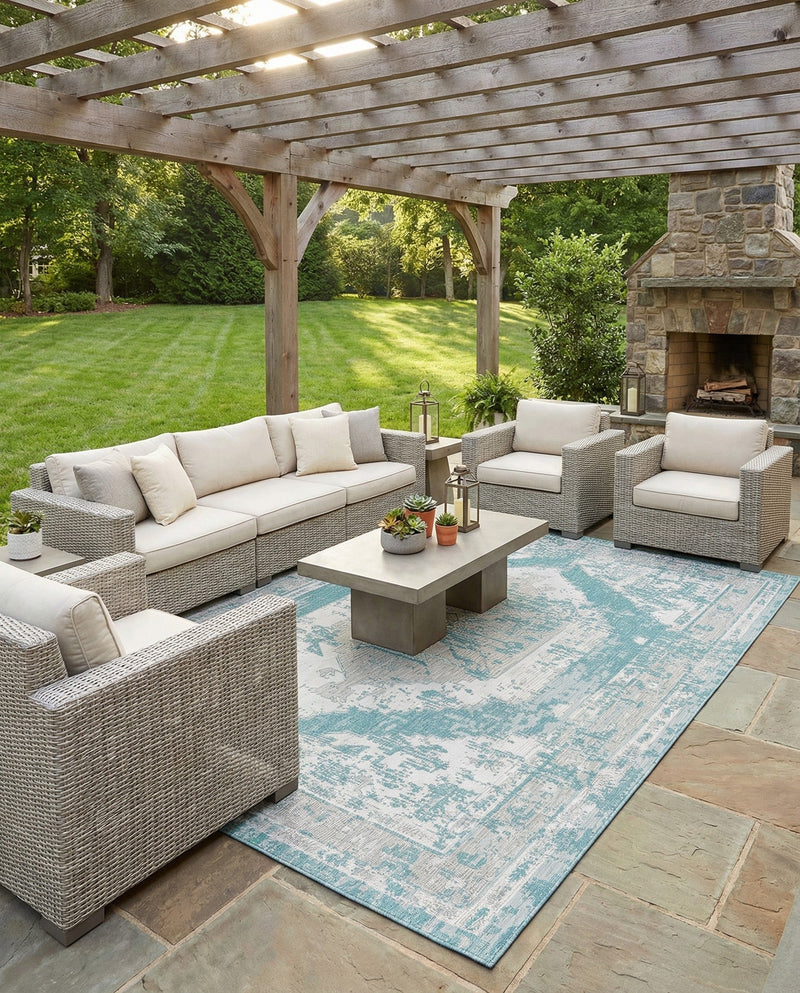 Patio Heritage Collection Area Rug -  Augusta (Aqua) Rectangle Aqua  lifestyle 15
