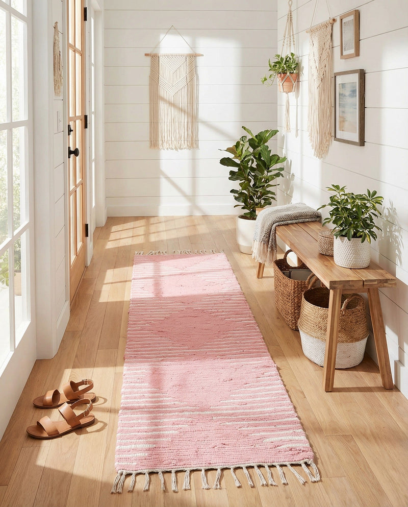 Thar Cotton Collection Area Rug - Jaisalmer (Rose) Runner Rose  lifestyle 69