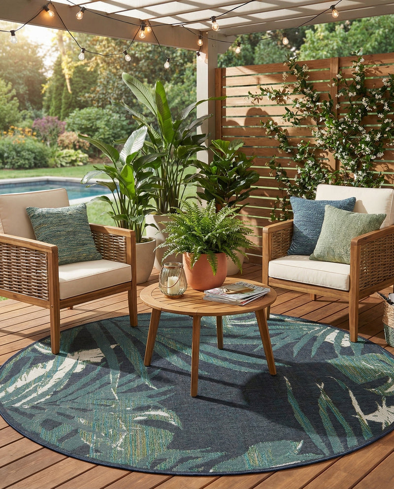Coastal Terrace Collection Area Rug -  Anchor Round Navy Blue  lifestyle 36