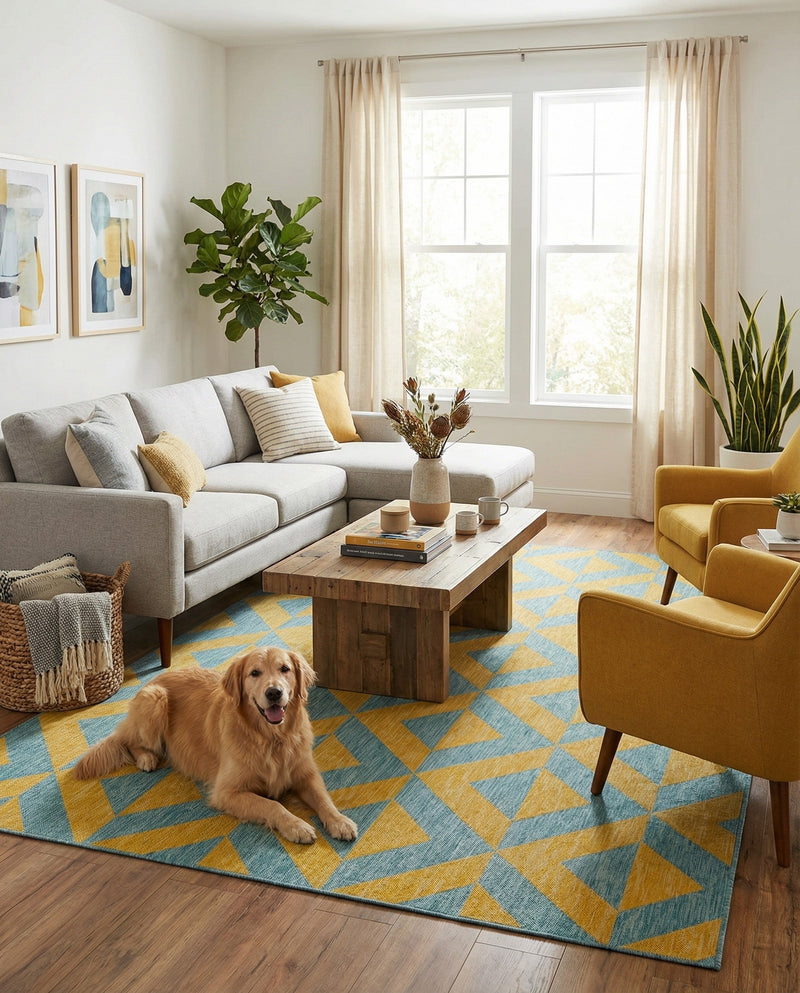 Urban Oasis Rugs Collection Area Rug -  Highrise (Yellow and Aqua) Rectangle Yellow and Aqua  lifestyle 3