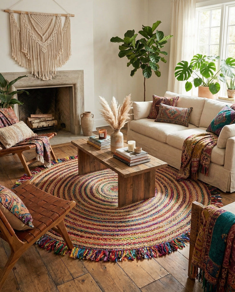 Osian Looms Collection Area Rug - Kathmandu Round Multi  lifestyle 20
