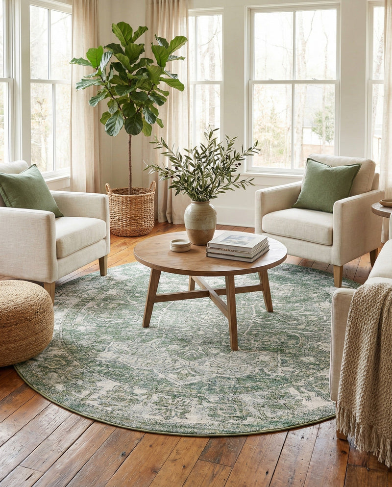 Savannah Soiree Collection Area Rug -  Everglade (Green) Round Green  lifestyle 66