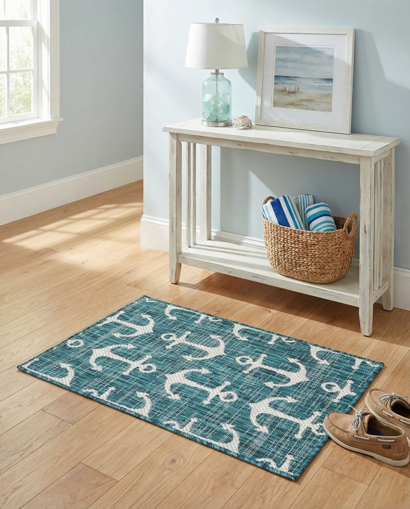 Seaside Haven Rugs Collection Area Rug - Sapphire (Teal) Rectangle Teal  lifestyle 25