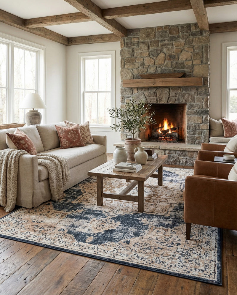 Coastal Manor Collection Area Rug -  Pelican Rectangle Dark Blue  lifestyle 16