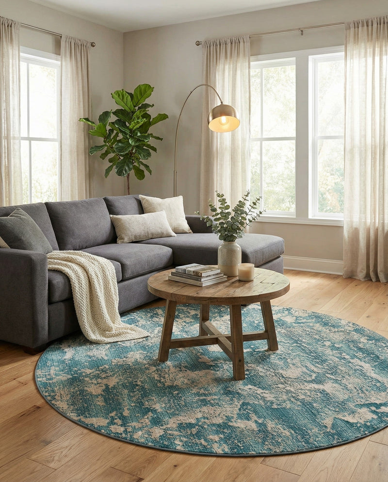 Urban Terrace Collection Area Rug -  Gazebo Round Aqua Blue  lifestyle 63