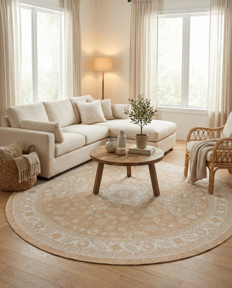 Tribal Terrace Treasures Collection Area Rug -  Incan Isle (Natural) Round Natural  lifestyle 76