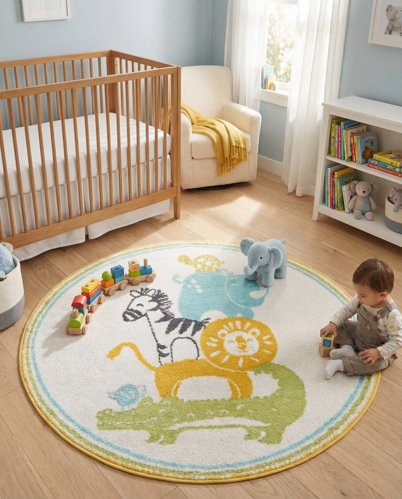 Wonder Tykes Collection Area Rug -  Prismatic Round Ivory  lifestyle 45