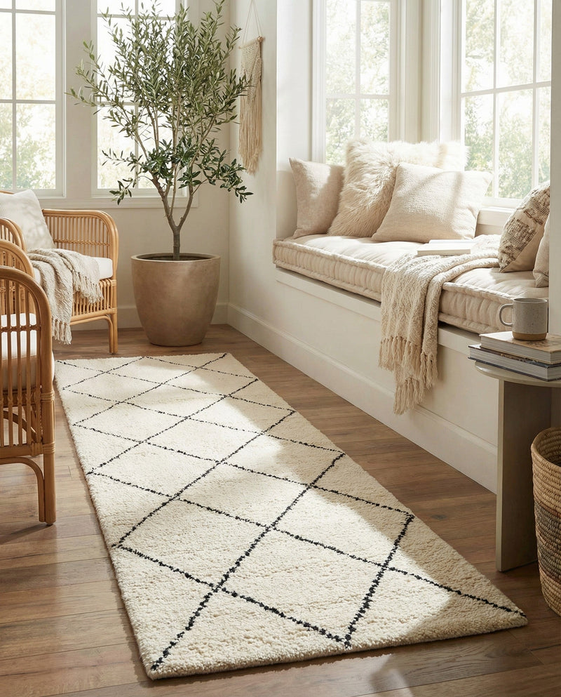 Zouina Berber Wool Collection Area Rug - Atlas Runner Ivory and Black  lifestyle 43