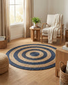 Woven Seaside Jute Collection Area Rug - Nautilus Round Navy Blue Natural  lifestyle 61