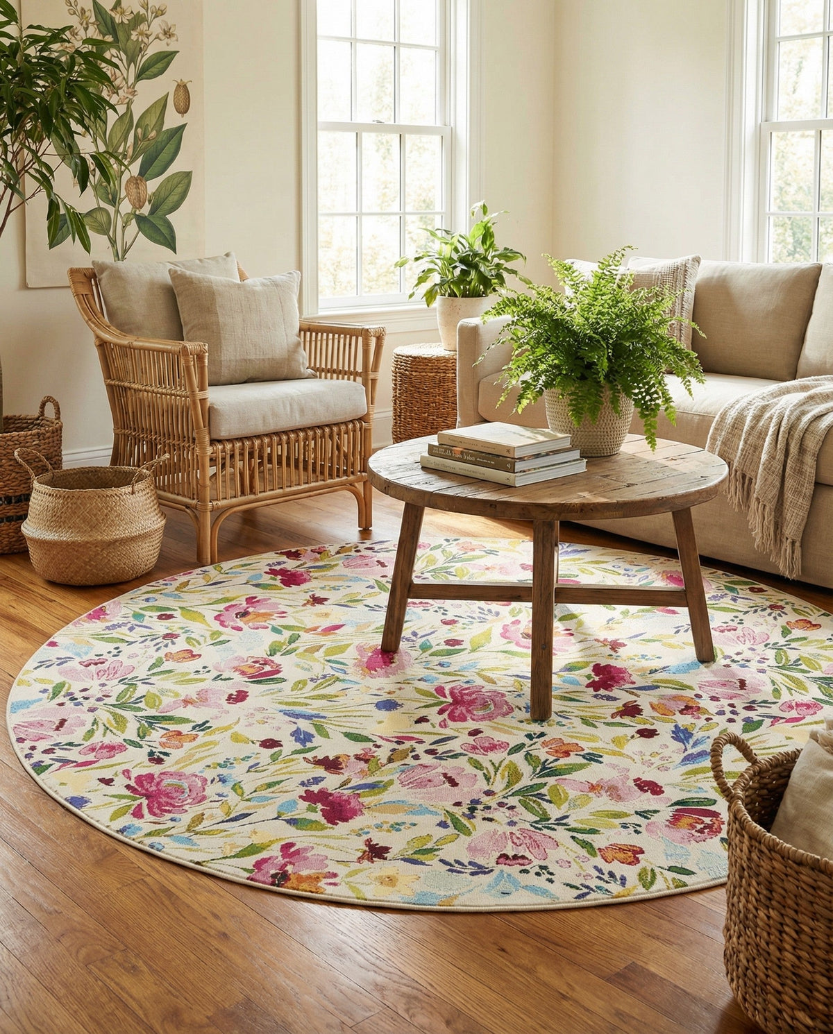Seaside Blooms Collection Area Rug -  Meadow Round Multi  lifestyle 111