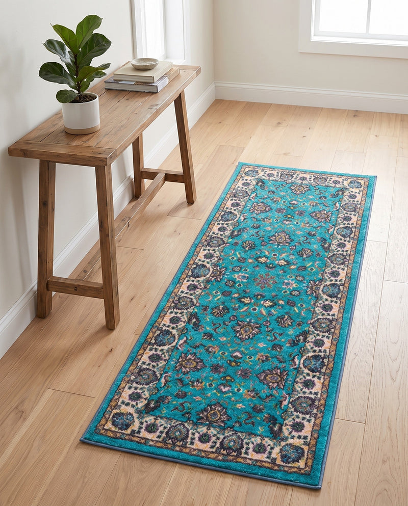 Casablanca Tapestry Collection Area Rug -  Marrakech (Arctic Aqua Blue) Runner Arctic Aqua Blue  lifestyle 56