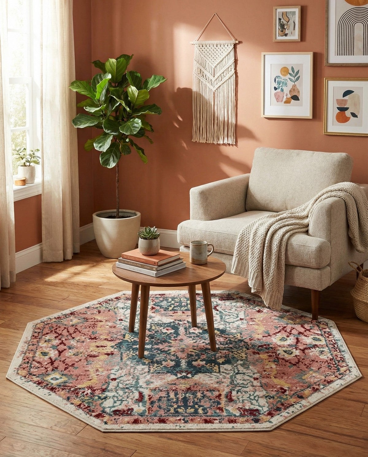 Savannah Elegance Collection Area Rug -  Azalea Octagon Pink  lifestyle 150