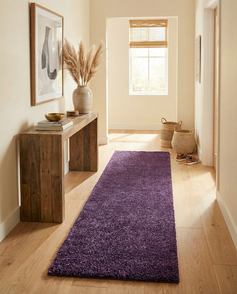 Solid Shag Seaside Collection Area Rug - Azure Cove (Violet) Runner Violet  lifestyle 46