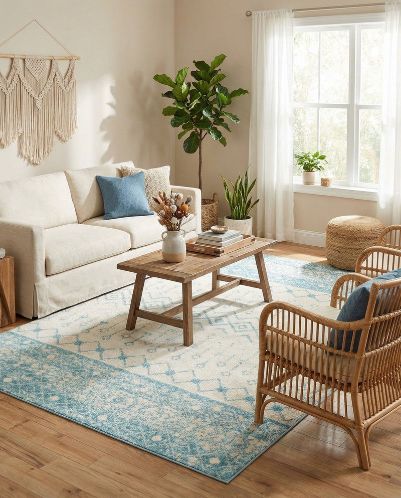 Mediterranean Lattice Collection Area Rug -  Casablanca (Ivory Blue) Rectangle Ivory Blue  lifestyle 8