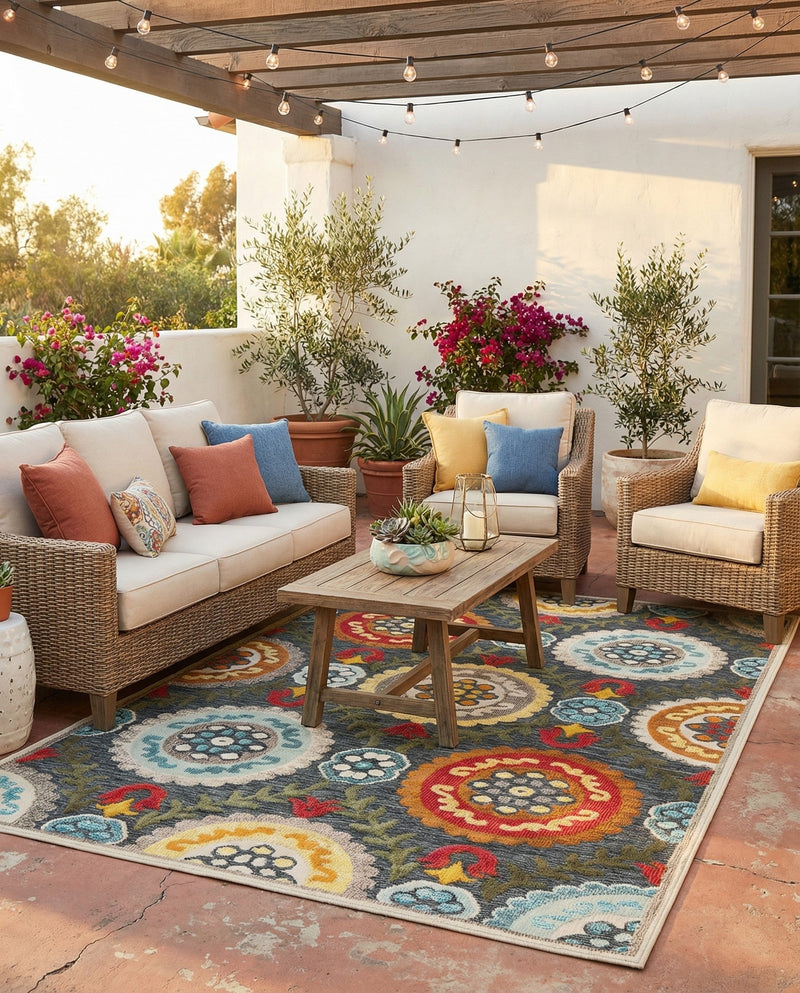 Outdoor Marrakesh Collection Area Rug -  Asilah Rectangle Gray  lifestyle 28