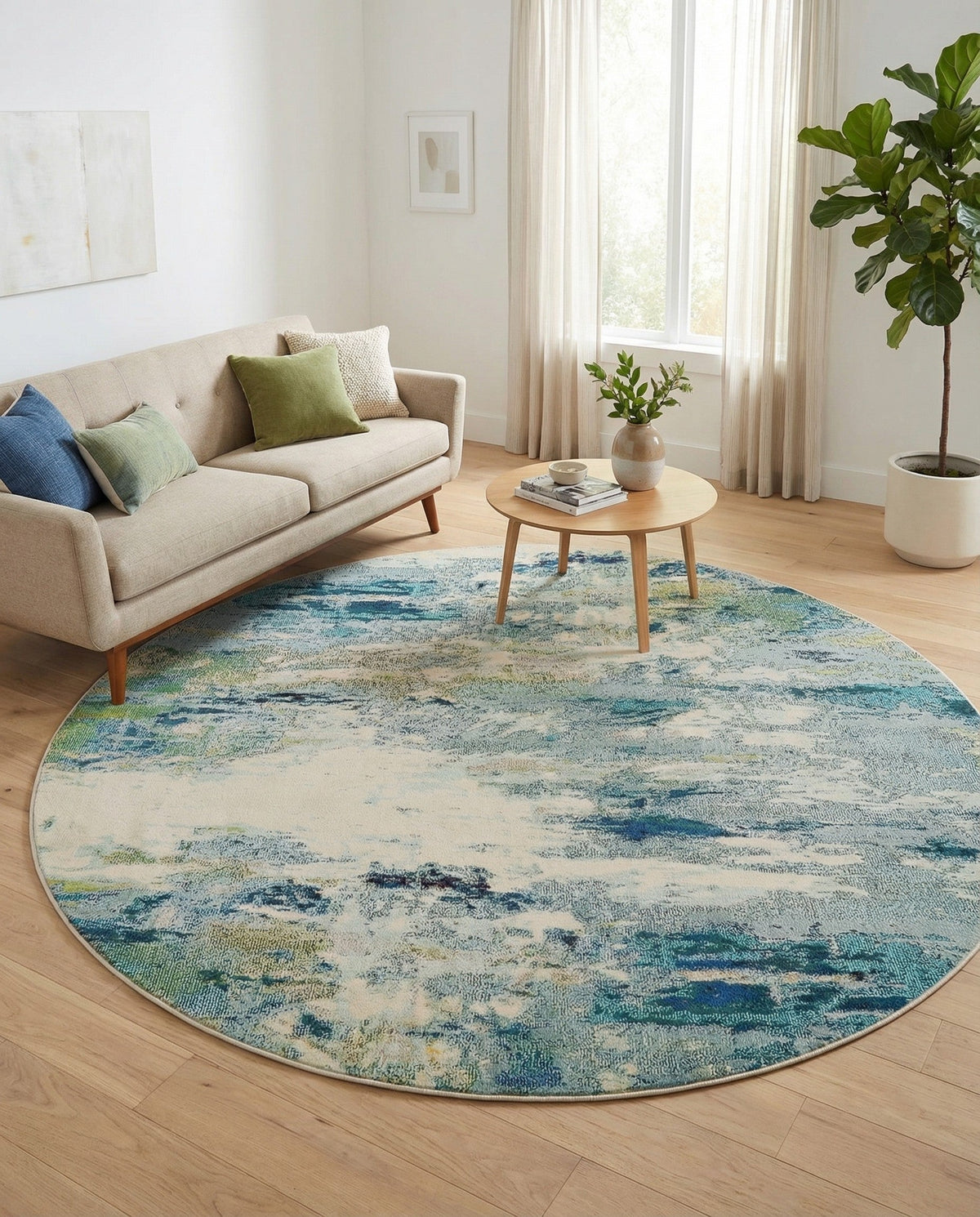 Chromatic Oasis Collection Area Rug -  Serene Round Light Blue  lifestyle 125