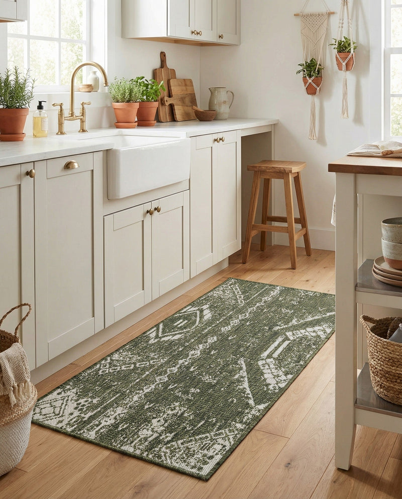 Desert Nomad Terrace Collection Area Rug - Sahara (Green) Runner Green  lifestyle 41