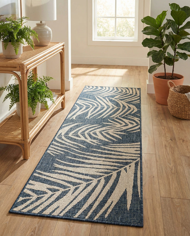 Seaside Blooms Collection Area Rug - Verdure (Blue) Runner Blue  lifestyle 51