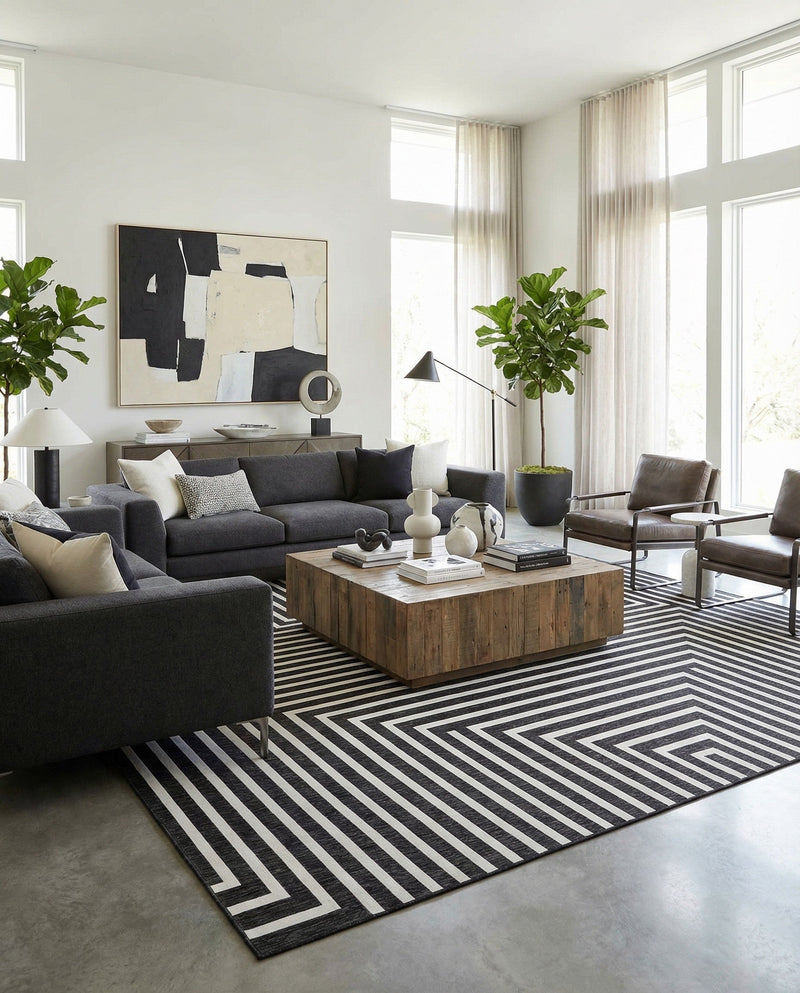 Urban Terrace Collection Area Rug -  Astoria (Black and White) Square Black and White  lifestyle 36