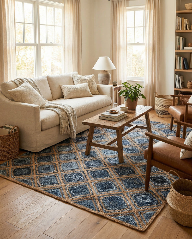 Woven Seaside Jute Collection Area Rug - Marina Rectangle Blue  lifestyle 23