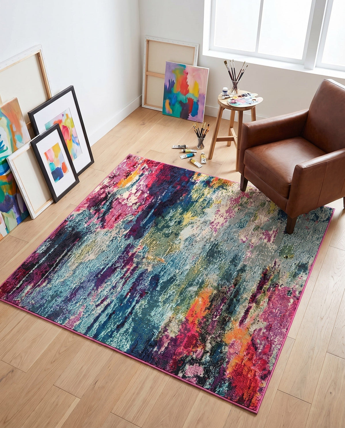 Chromatic Oasis Collection Area Rug -  Oasis Square Multi  lifestyle 130