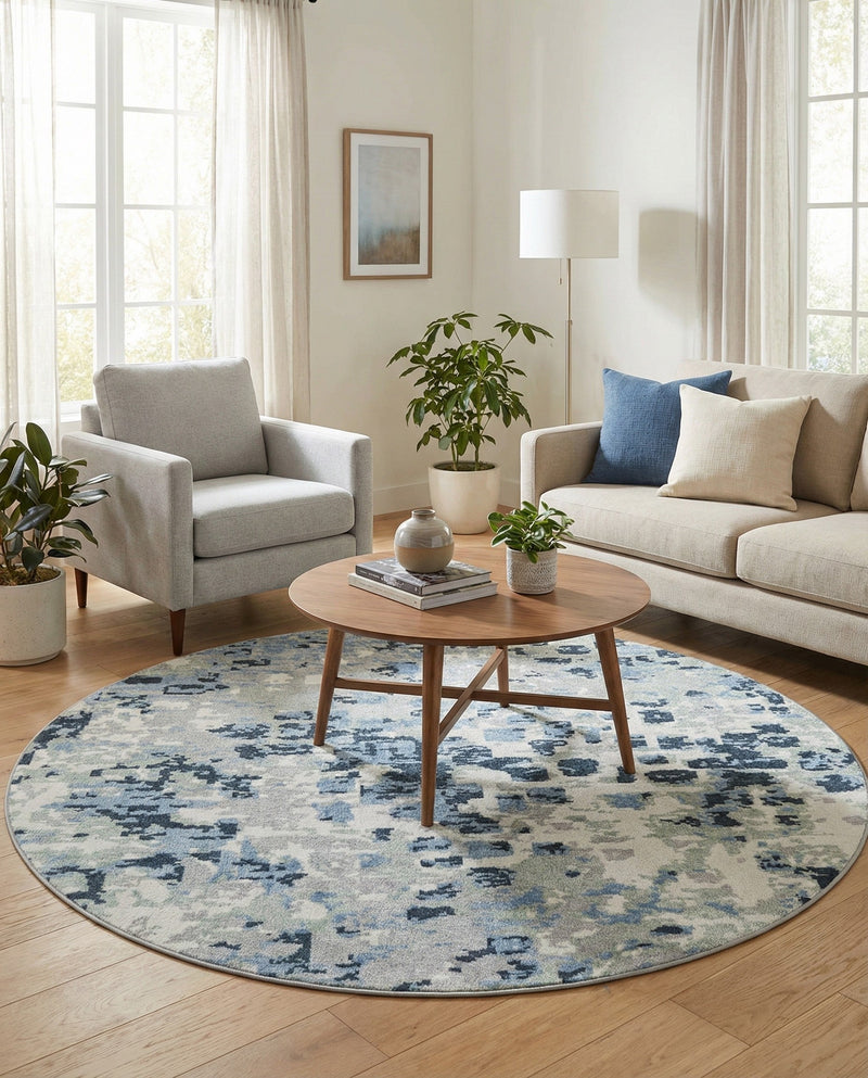 Aegean Elegance Washables Collection Area Rug -  Andros Round Gray Navy Green  lifestyle 67