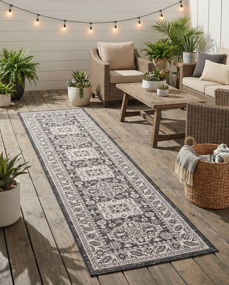 Tribal Terrace Treasures Collection Area Rug -  Incan Isle (Charcoal Gray) Runner Charcoal Gray  lifestyle 62