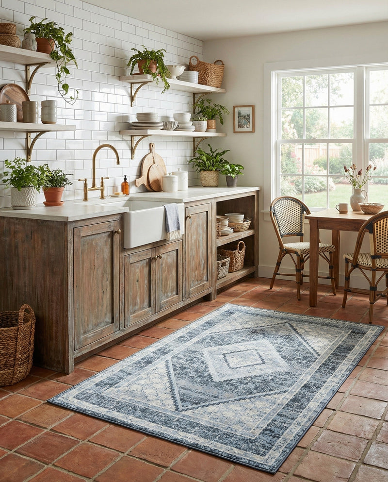 Aegean Elegance Washables Collection Area Rug -  Delos Rectangle Navy Blue  lifestyle 23