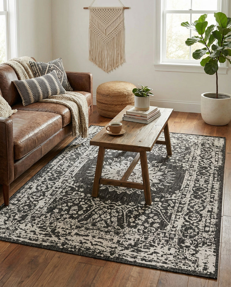 Patio Heritage Collection Area Rug -  Lafayette (Black and White) Rectangle Black and White  lifestyle 5