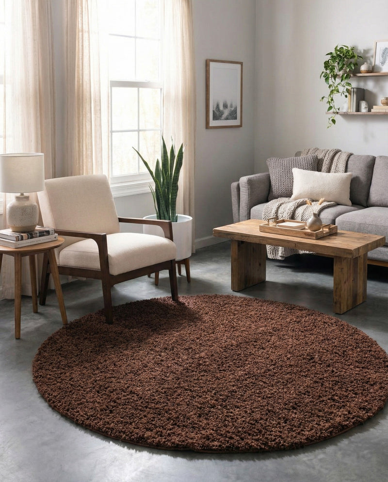 Plush Oasis Collection Area Rug - Serenity (Chocolate Brown) Round Chocolate Brown  lifestyle 39