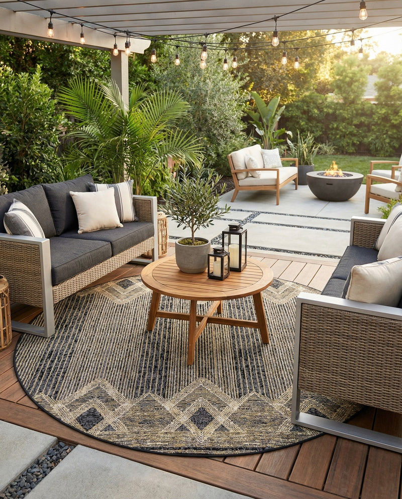 Urban Terrace Collection Area Rug -  Loft Round Charcoal  lifestyle 75