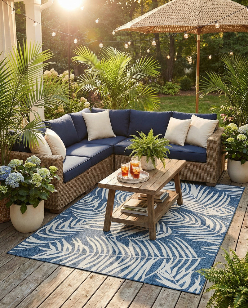 Seaside Blooms Collection Area Rug - Verdure (Blue) Rectangle Blue  lifestyle 15