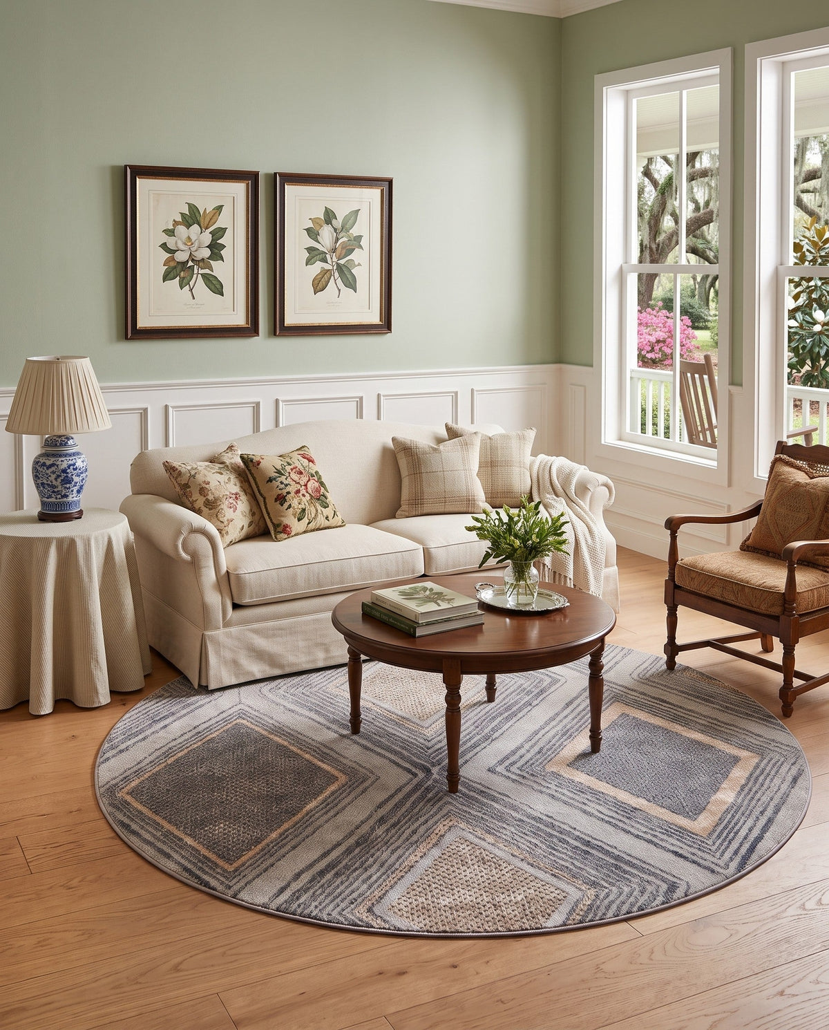 Aegean Elegance Collection Area Rug -  Rhodes Round Cream and Gray  lifestyle 82
