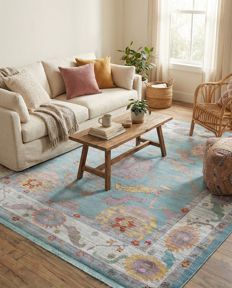 Arcadia Rugs Collection Area Rug - Eden (Aqua and Blue) Square Aqua and Blue  lifestyle 23