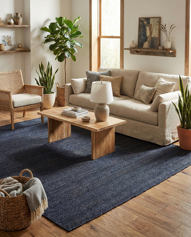 Woven Seaside Jute Collection Area Rug - Savannah (Navy Blue) Rectangle Navy Blue  lifestyle 13