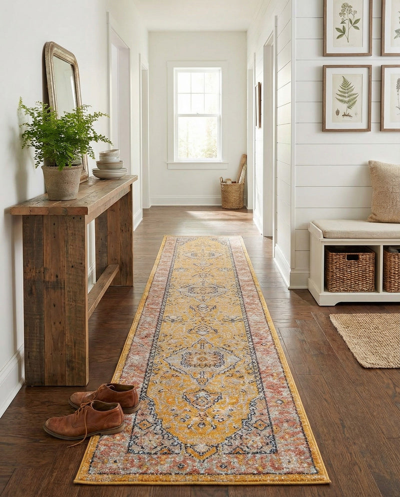 Seville Stripes Collection Area Rug - Cadiz (Yellow) Runner Yellow  lifestyle 54
