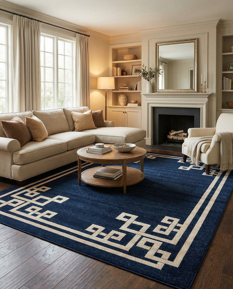 Aegean Labyrinth Collection Area Rug -  Rhodes Rectangle Dark Blue  lifestyle 26