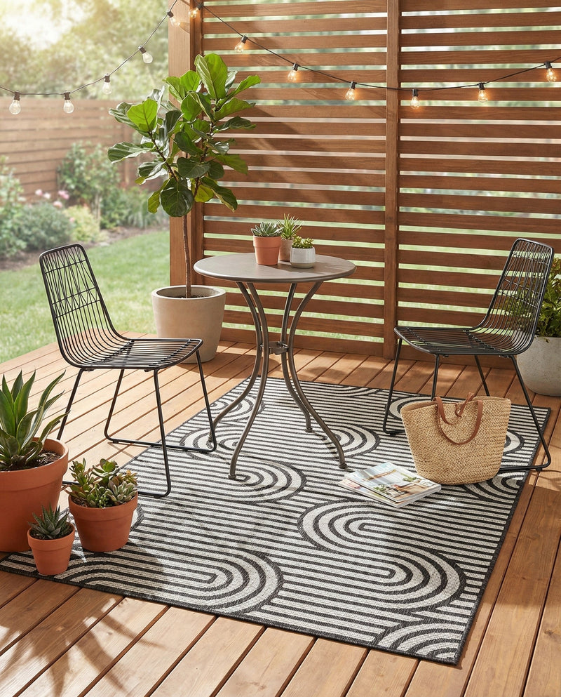 Urban Terrace Collection Area Rug -  Uptown Rectangle Black and White  lifestyle 5