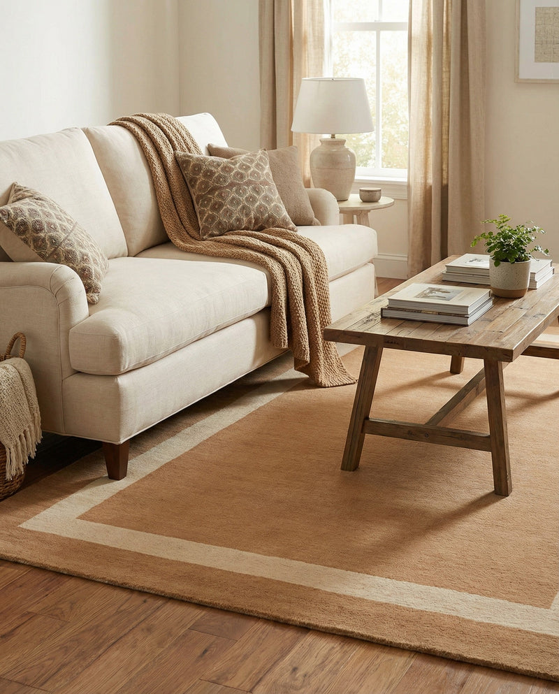 Savannah Borders Wool Collection Area Rug - Chatham Rectangle Latte Brown  lifestyle 14
