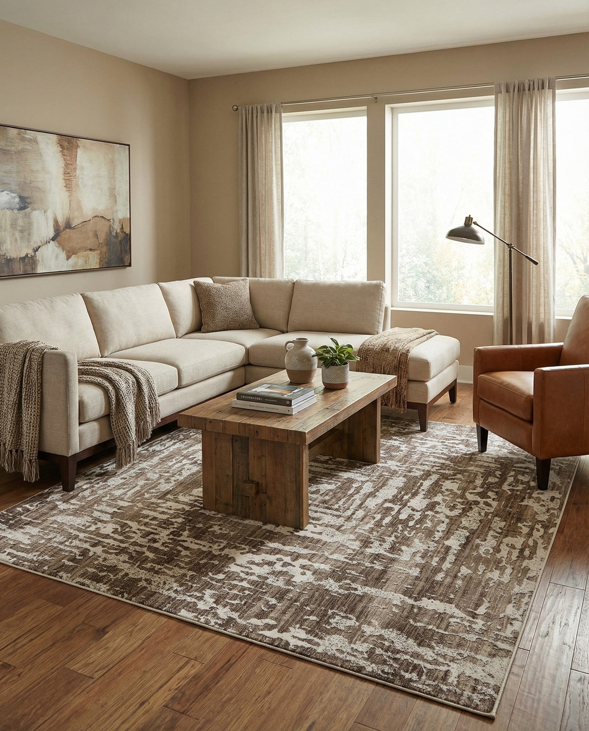 Sanctuary Retreat Collection Area Rug -  Asylum Square Chocolate Brown  lifestyle 87