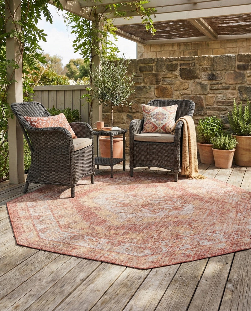 Patio Heritage Collection Area Rug -  Augusta (Rust Red) Octagon Rust Red  lifestyle 74