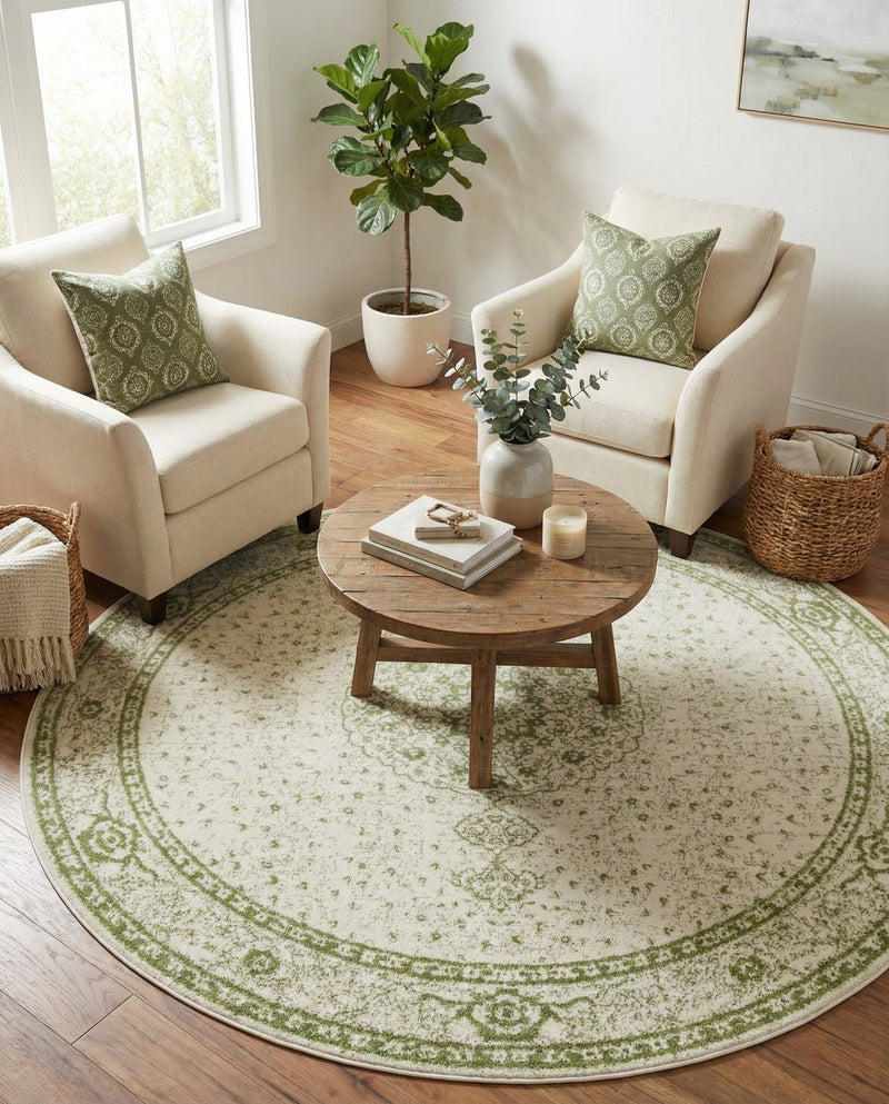 Dover Terrace Collection Area Rug - Marina (Green) Round Green  lifestyle 51