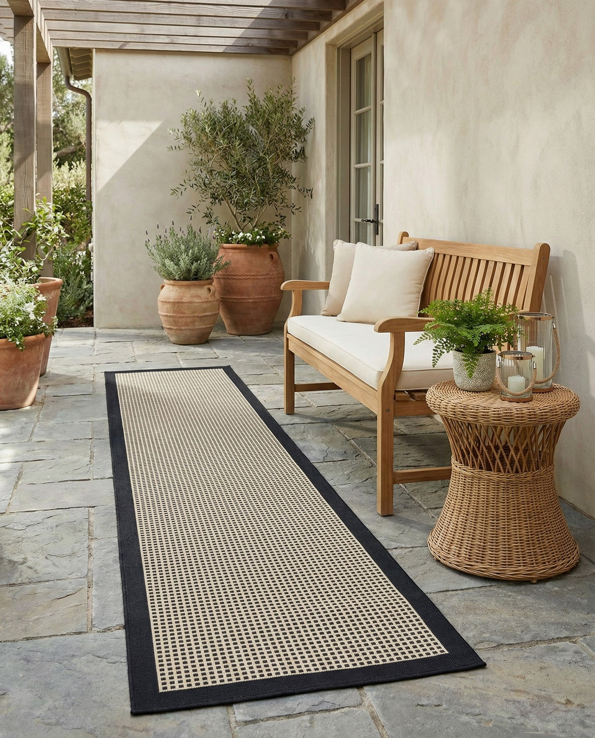 Terrace Fringe Collection Area Rug - Oceanside Runner Black  lifestyle 65