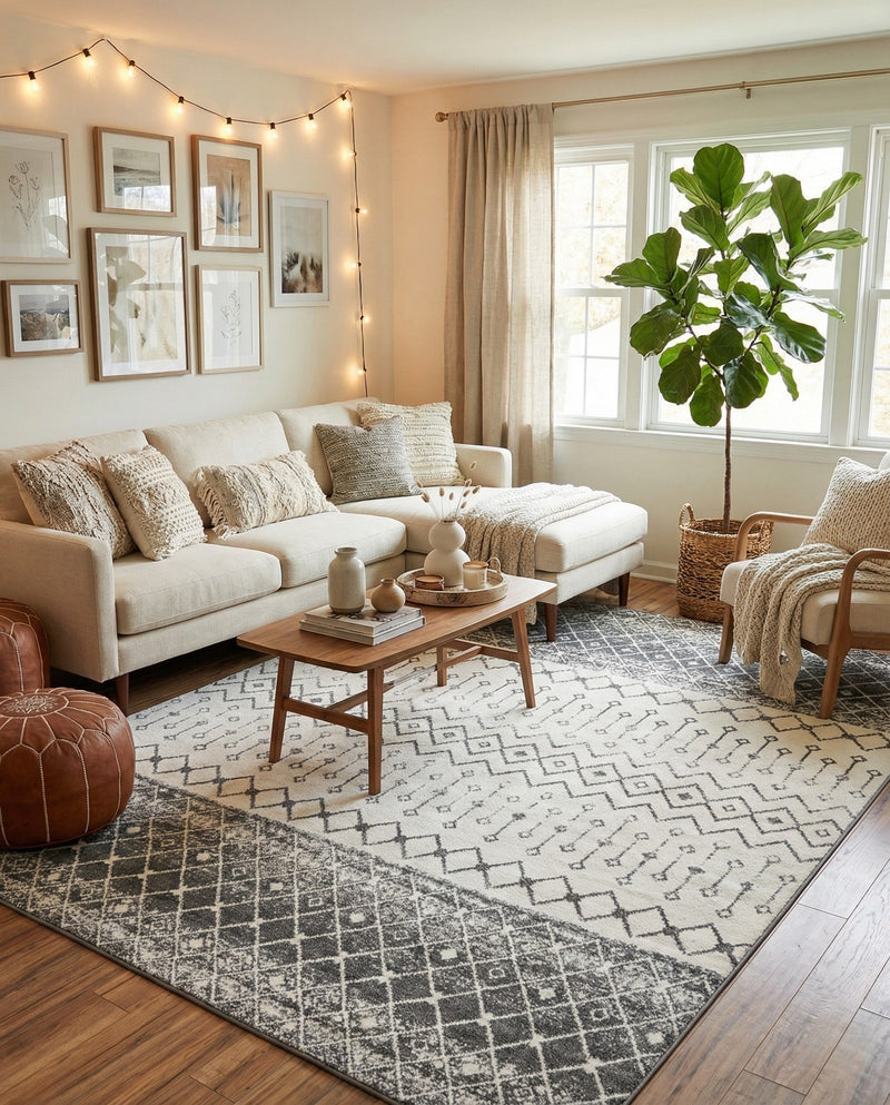 Mediterranean Lattice Collection Area Rug -  Casablanca (Ivory and Gray) Rectangle Ivory and Gray  lifestyle 3