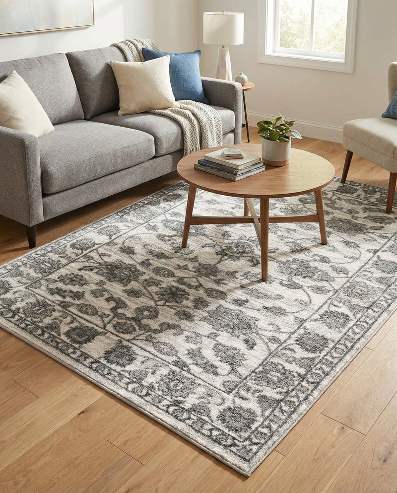 Charleston Elegance Collection Area Rug -  Seaport (white Gray) Rectangle white Gray  lifestyle 14