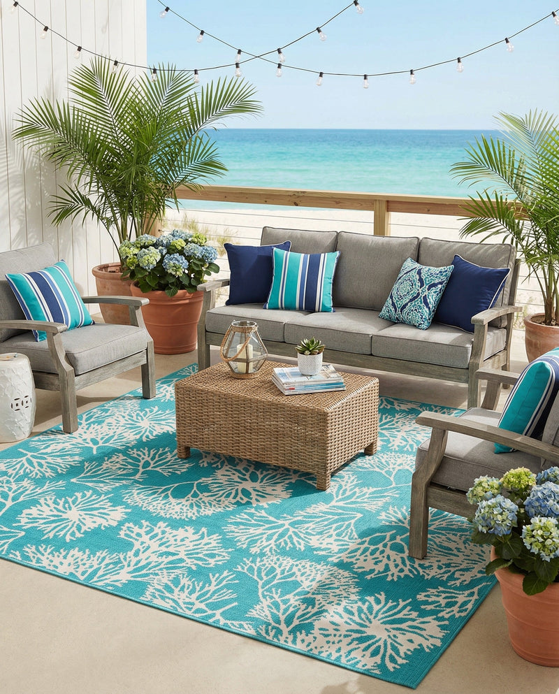 Seaside Haven Rugs Collection Area Rug -  Seaside Square Teal  lifestyle 70