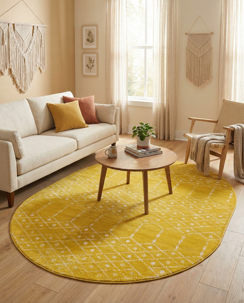 Marrakesh Lattice Collection Area Rug - Casablanca (Yellow) Oval Yellow  lifestyle 54