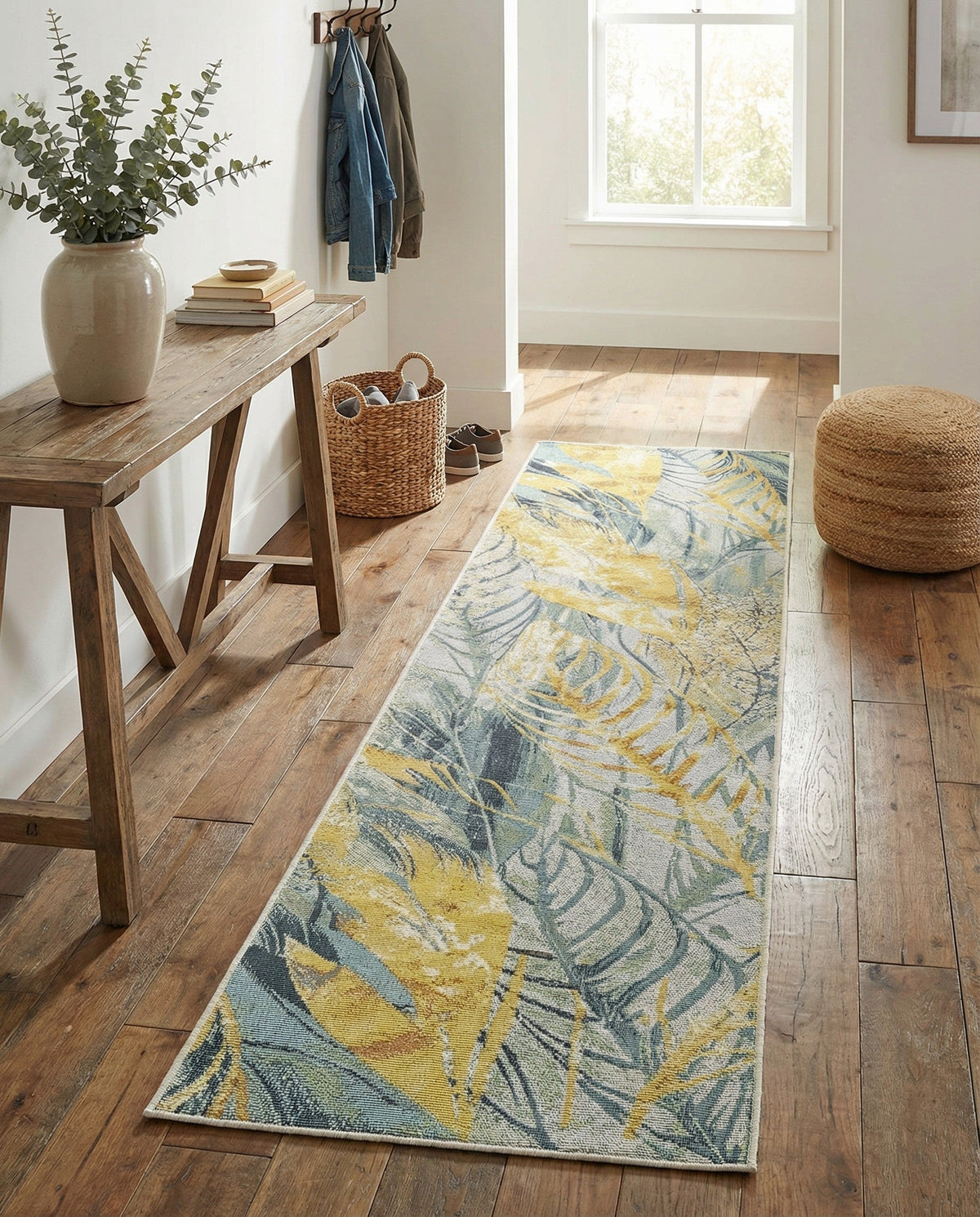 Seaside Blooms Collection Area Rug -  Blossom Runner Gray Ivory Yellow  lifestyle 92